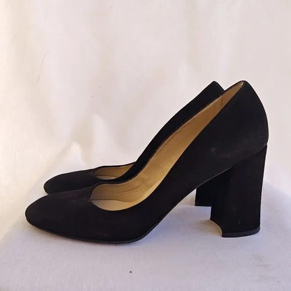 Hobbs London Sonia Court Shoes Pumps Round Toe Black Suede Black Heel 39 3.5&quot;