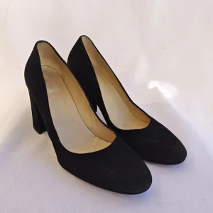 Hobbs London Sonia Court Shoes Pumps Round Toe Black Suede Black Heel 39 3.5&quot;
