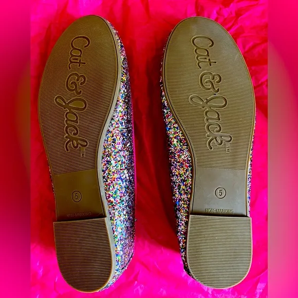 💖HOST PICK💖 Cat &amp; Jack Pink Glitter Flats Shoes Bow Barbie Big Girls 5 NWOT