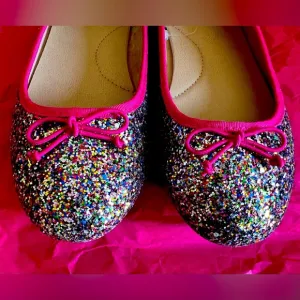 💖HOST PICK💖 Cat &amp; Jack Pink Glitter Flats Shoes Bow Barbie Big Girls 5 NWOT
