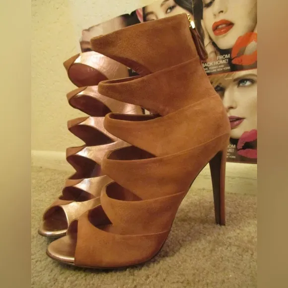 HOT Sergio Rossi Cutout Zigzag Suede and Metallic Leather Boot Sandals $1,295 !