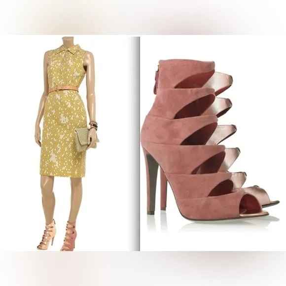 HOT Sergio Rossi Cutout Zigzag Suede and Metallic Leather Boot Sandals $1,295 !