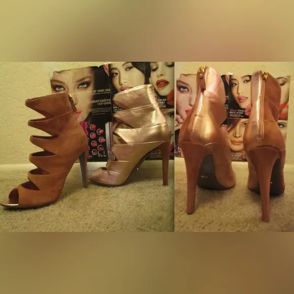 HOT Sergio Rossi Cutout Zigzag Suede and Metallic Leather Boot Sandals $1,295 !