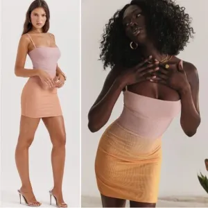 House of CB Deva Ombré Pink Sleeveless Mesh Mini Dress M