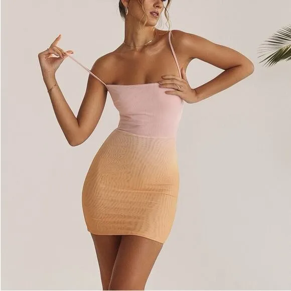 House of CB Deva Ombré Pink Sleeveless Mesh Mini Dress M