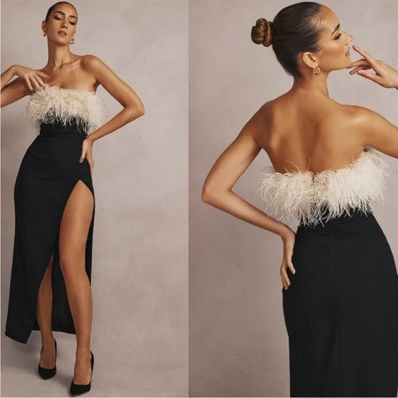 House of CB SARAI Black Thigh Split Dress