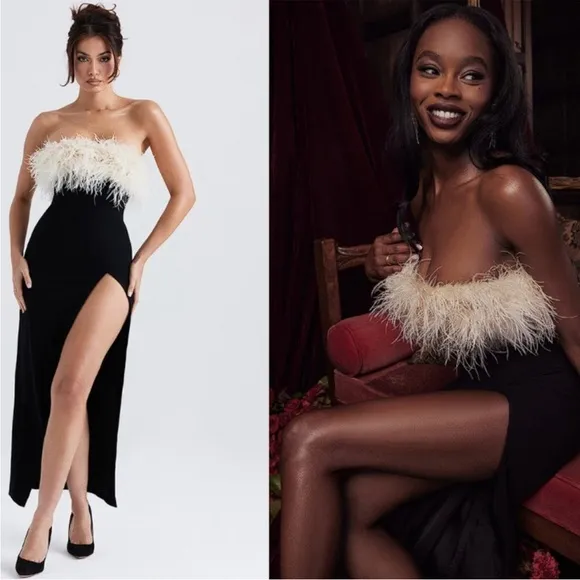 House of CB SARAI Black Thigh Split Dress