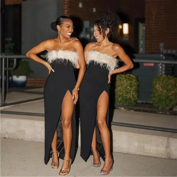House of CB SARAI Black Thigh Split Dress