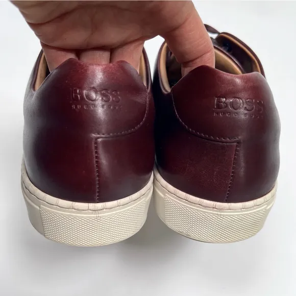 Hugo Boss Mens Sneakers Burgundy Leather Lace Up Sneakers Size 42