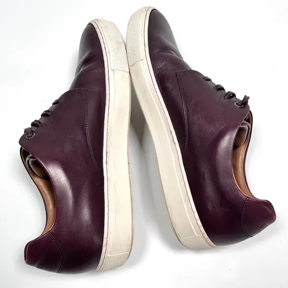 Hugo Boss Mens Sneakers Burgundy Leather Lace Up Sneakers Size 42