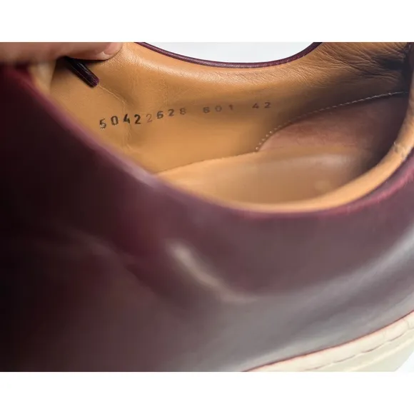 Hugo Boss Mens Sneakers Burgundy Leather Lace Up Sneakers Size 42