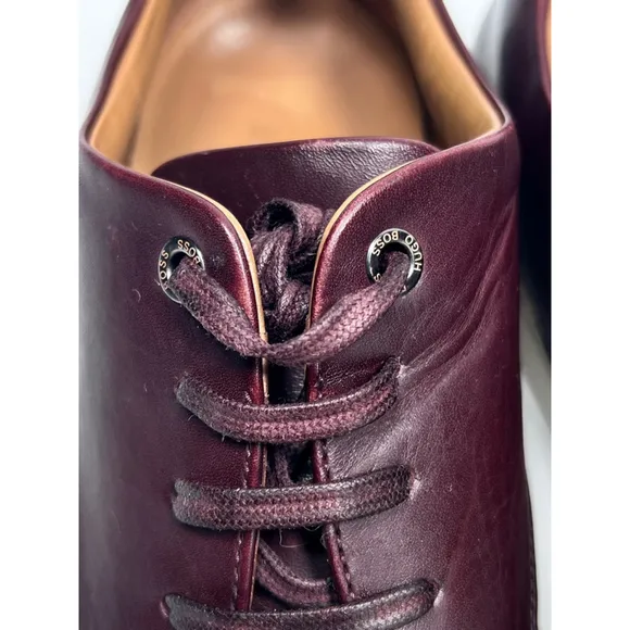 Hugo Boss Mens Sneakers Burgundy Leather Lace Up Sneakers Size 42