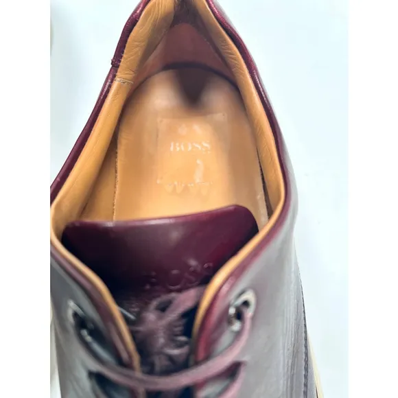 Hugo Boss Mens Sneakers Burgundy Leather Lace Up Sneakers Size 42