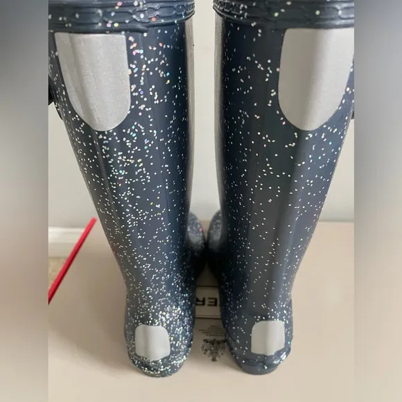 Hunter Kids Rain Boots Girls Original Giant Glitter Blue US Size 2B/3G UK 1 NIB