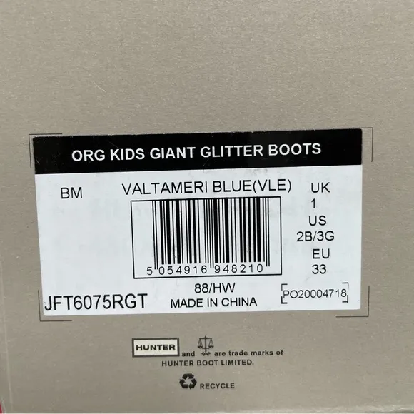 Hunter Kids Rain Boots Girls Original Giant Glitter Blue US Size 2B/3G UK 1 NIB