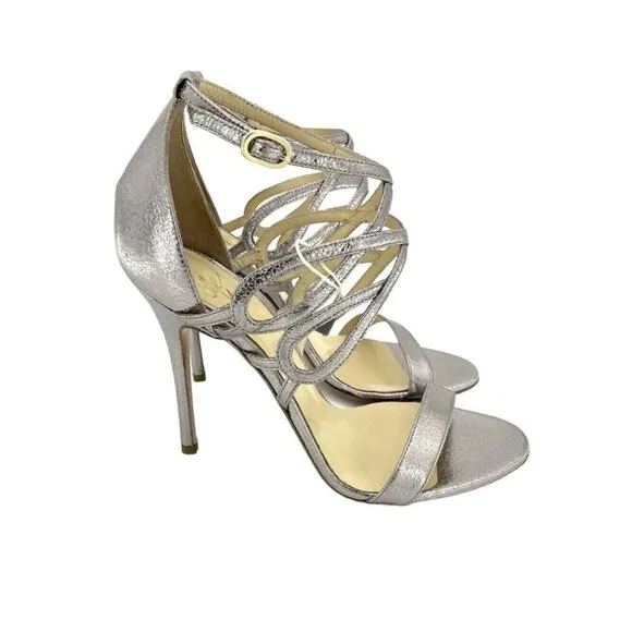 Icone Silver Metallic Leather Sandal High Heels Party Shoes Sz 40 EU 9.5 NIB