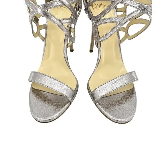 Icone Silver Metallic Leather Sandal High Heels Party Shoes Sz 40 EU 9.5 NIB