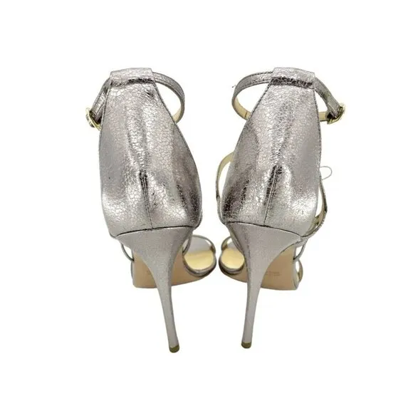 Icone Silver Metallic Leather Sandal High Heels Party Shoes Sz 40 EU 9.5 NIB