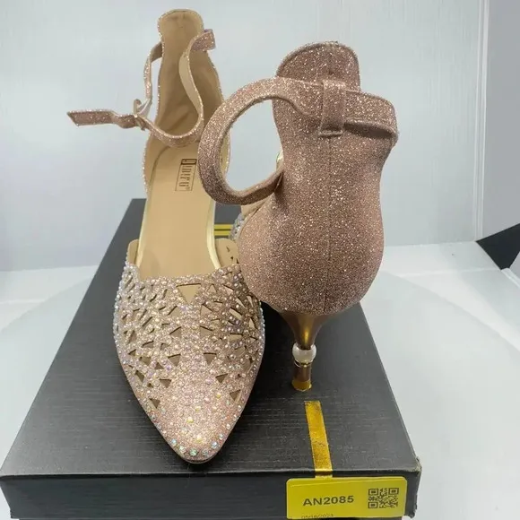 IDIFU Womens Shoes IN2 Candice Low Kitten Heels Pumps Rhinestones Sequins Gold 9