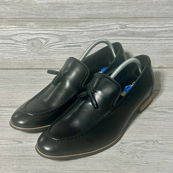 IKE by Ike Behar Leather Loafers Dress Shoes Tassels Black Mens 11.5 Slip On New