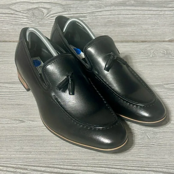 IKE by Ike Behar Leather Loafers Dress Shoes Tassels Black Mens 11.5 Slip On New