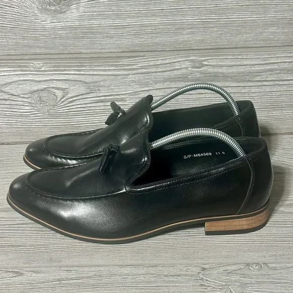 IKE by Ike Behar Leather Loafers Dress Shoes Tassels Black Mens 11.5 Slip On New