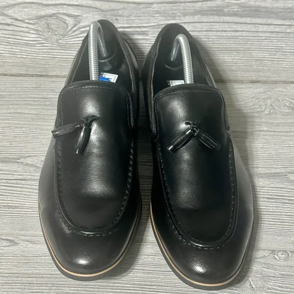 IKE by Ike Behar Leather Loafers Dress Shoes Tassels Black Mens 11.5 Slip On New