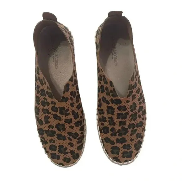 Ilse Jacobsen Leather Slip On Shoes Flats Loafers Leopard Print Size 40