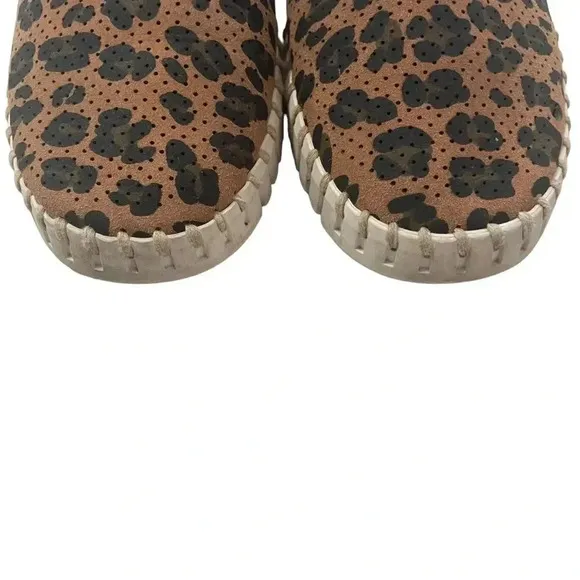 Ilse Jacobsen Leather Slip On Shoes Flats Loafers Leopard Print Size 40
