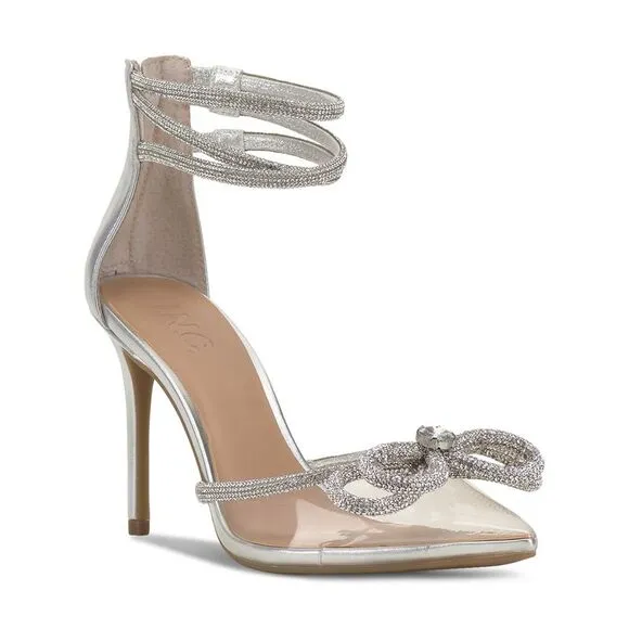 INC Womens Silver Translucent Laynea Pointed Toe Stiletto Pumps Shoes 9.5 M