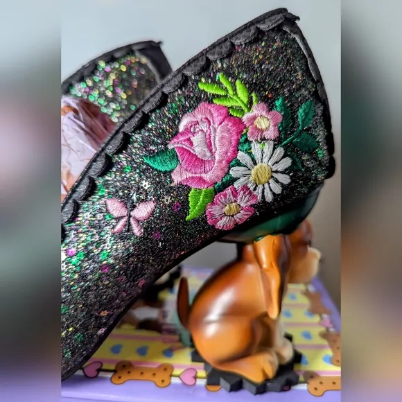 Irregular Choice &quot;Bougainvillea&quot; Black Glitter 39