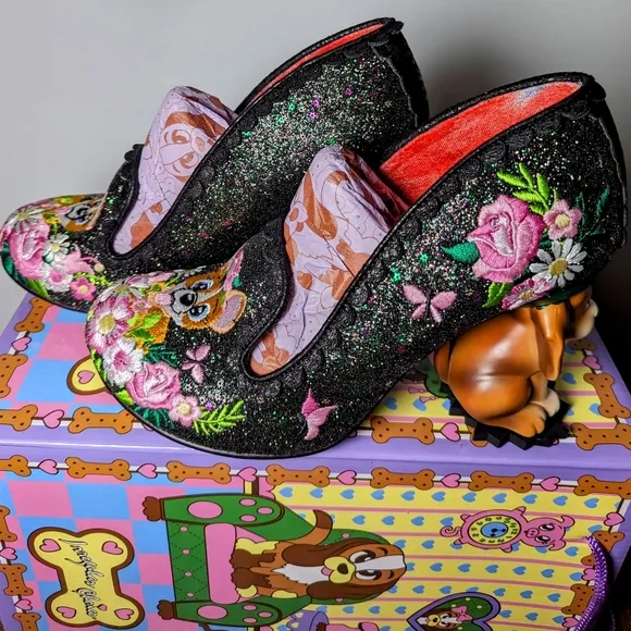 Irregular Choice &quot;Bougainvillea&quot; Black Glitter 39