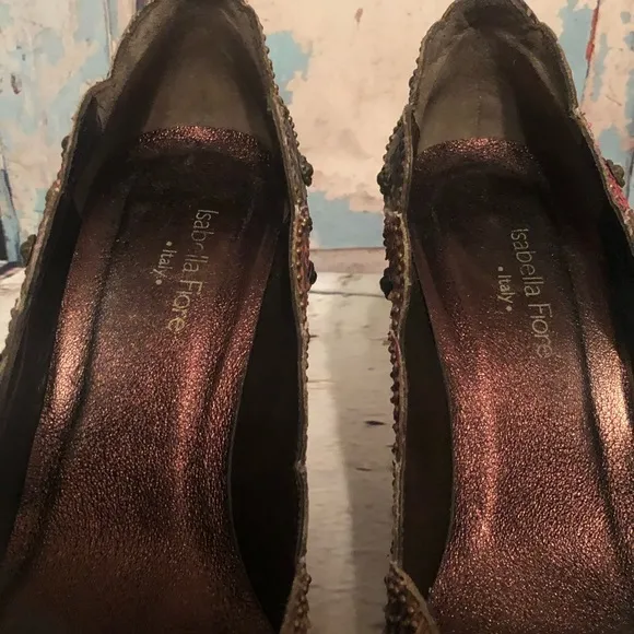 Isabella Fiore Studded Snakeskin Scalloped Heels