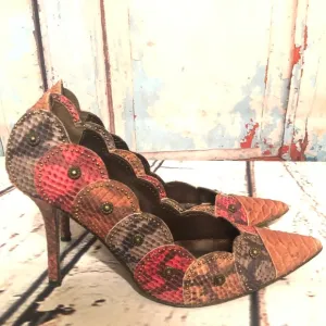 Isabella Fiore Studded Snakeskin Scalloped Heels