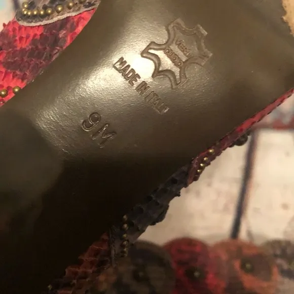 Isabella Fiore Studded Snakeskin Scalloped Heels