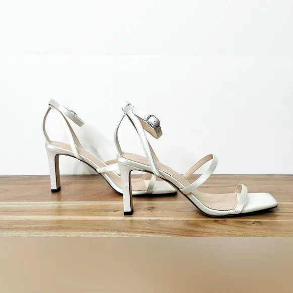 J. Crew Ava Strappy Satin Glitter Heels Sandals Shoes Ivory White Size 9 NWOB