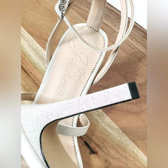 J. Crew Ava Strappy Satin Glitter Heels Sandals Shoes Ivory White Size 9 NWOB