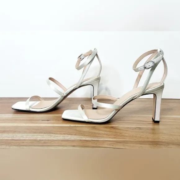 J. Crew Ava Strappy Satin Glitter Heels Sandals Shoes Ivory White Size 9 NWOB