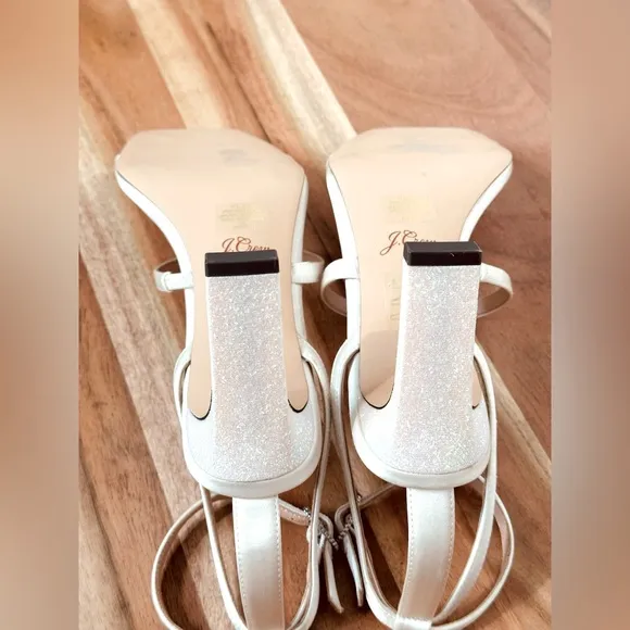 J. Crew Ava Strappy Satin Glitter Heels Sandals Shoes Ivory White Size 9 NWOB