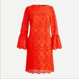 J. Crew Bell-sleeve Dress Embroidered Eyelet in Brillant Sunset, Size 00, NWT