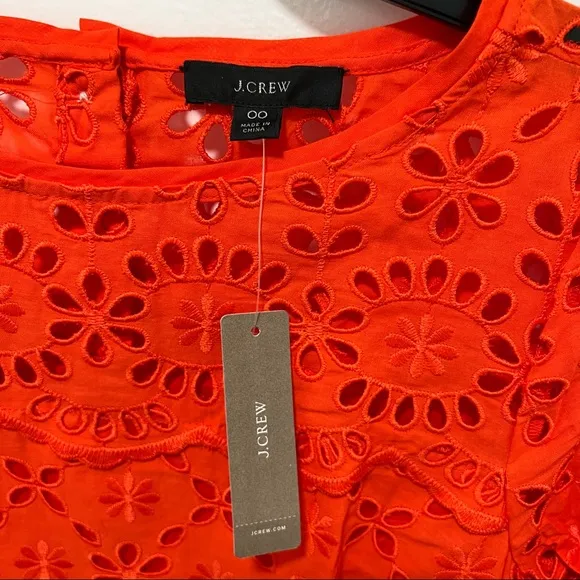 J. Crew Bell-sleeve Dress Embroidered Eyelet in Brillant Sunset, Size 00, NWT