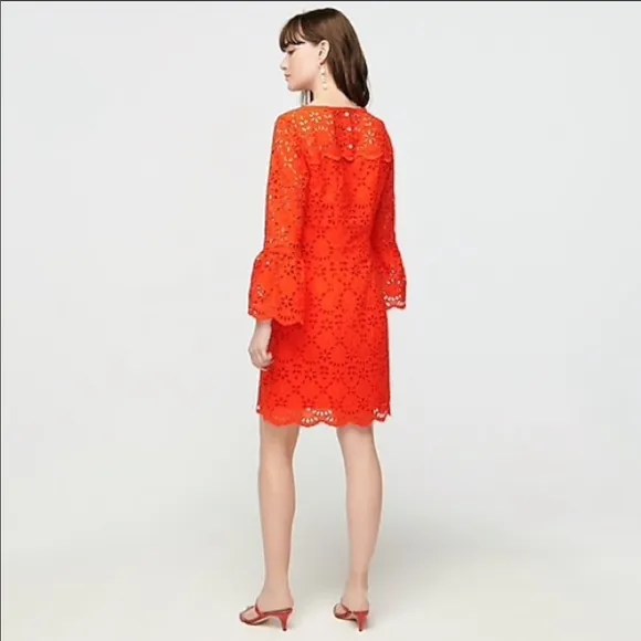 J. Crew Bell-sleeve Dress Embroidered Eyelet in Brillant Sunset, Size 00, NWT