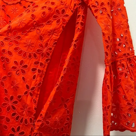 J. Crew Bell-sleeve Dress Embroidered Eyelet in Brillant Sunset, Size 00, NWT