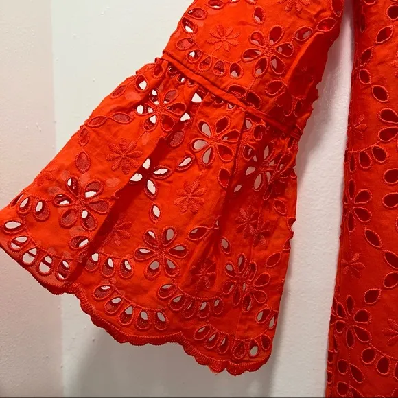J. Crew Bell-sleeve Dress Embroidered Eyelet in Brillant Sunset, Size 00, NWT