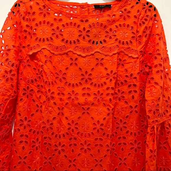 J. Crew Bell-sleeve Dress Embroidered Eyelet in Brillant Sunset, Size 00, NWT