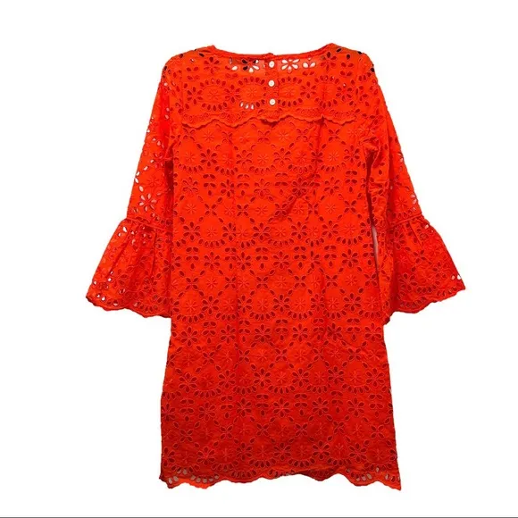 J. Crew Bell-sleeve Dress Embroidered Eyelet in Brillant Sunset, Size 00, NWT