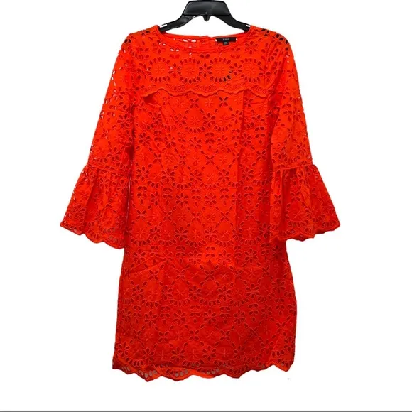 J. Crew Bell-sleeve Dress Embroidered Eyelet in Brillant Sunset, Size 00, NWT