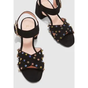 J. Crew Embellished Penny Heeled Sandals Black Suede sz 10