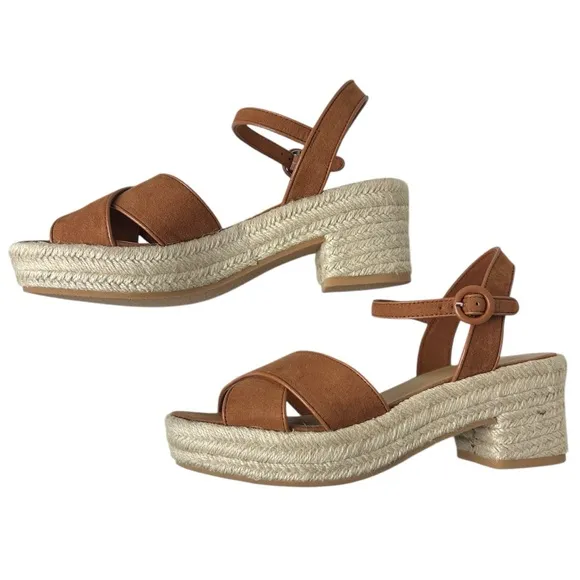 J. Crew Factory Platform espadrille heeled sandals size 8 tan