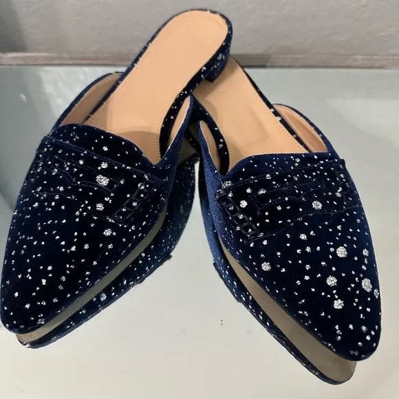 J CREW Glitter Sparkle Flats Loafer Mules 8.5